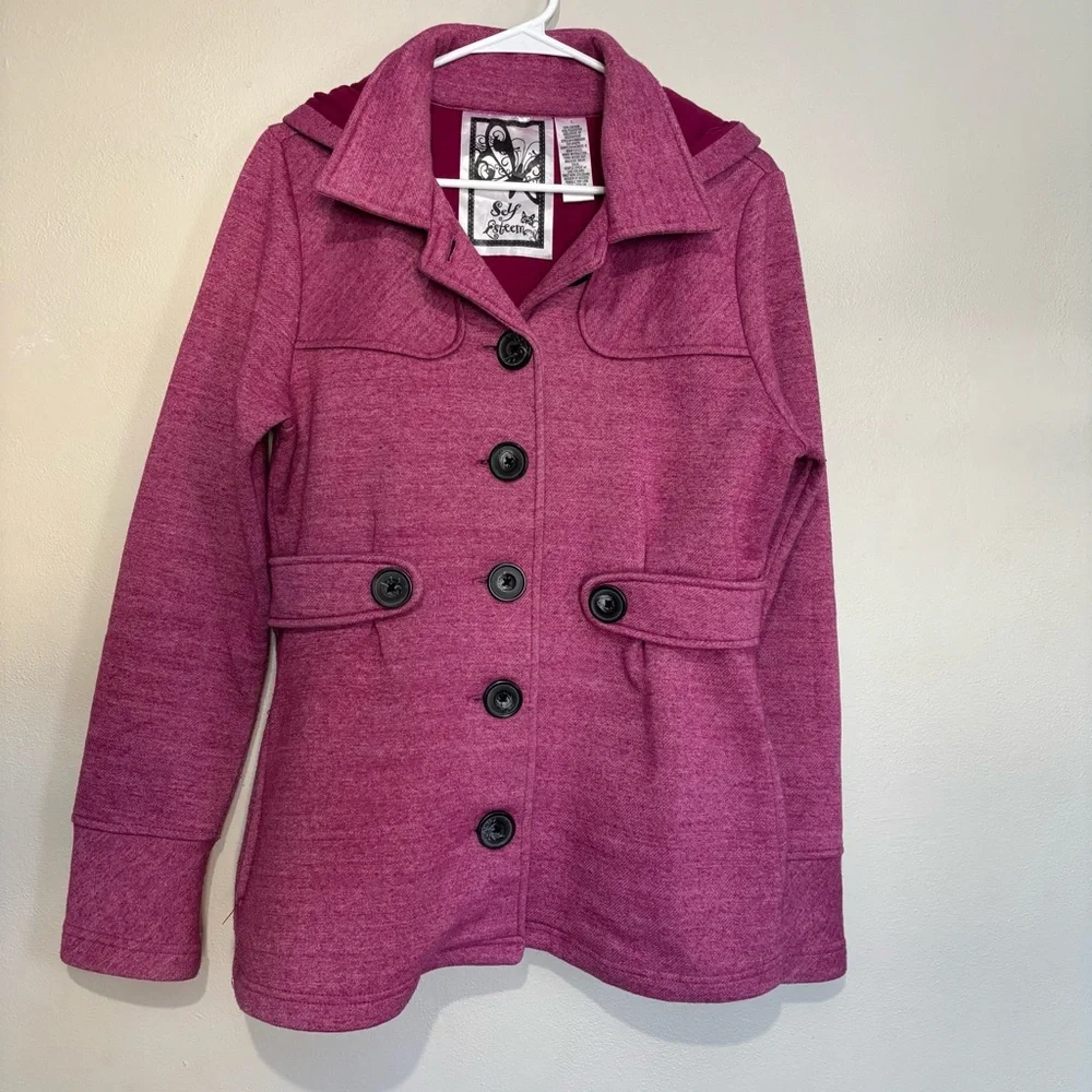 Purple Cotton Button Up Trench Coat Jacket Shacket Sweatshirt Size Large Y2K - Picture 8 of 11